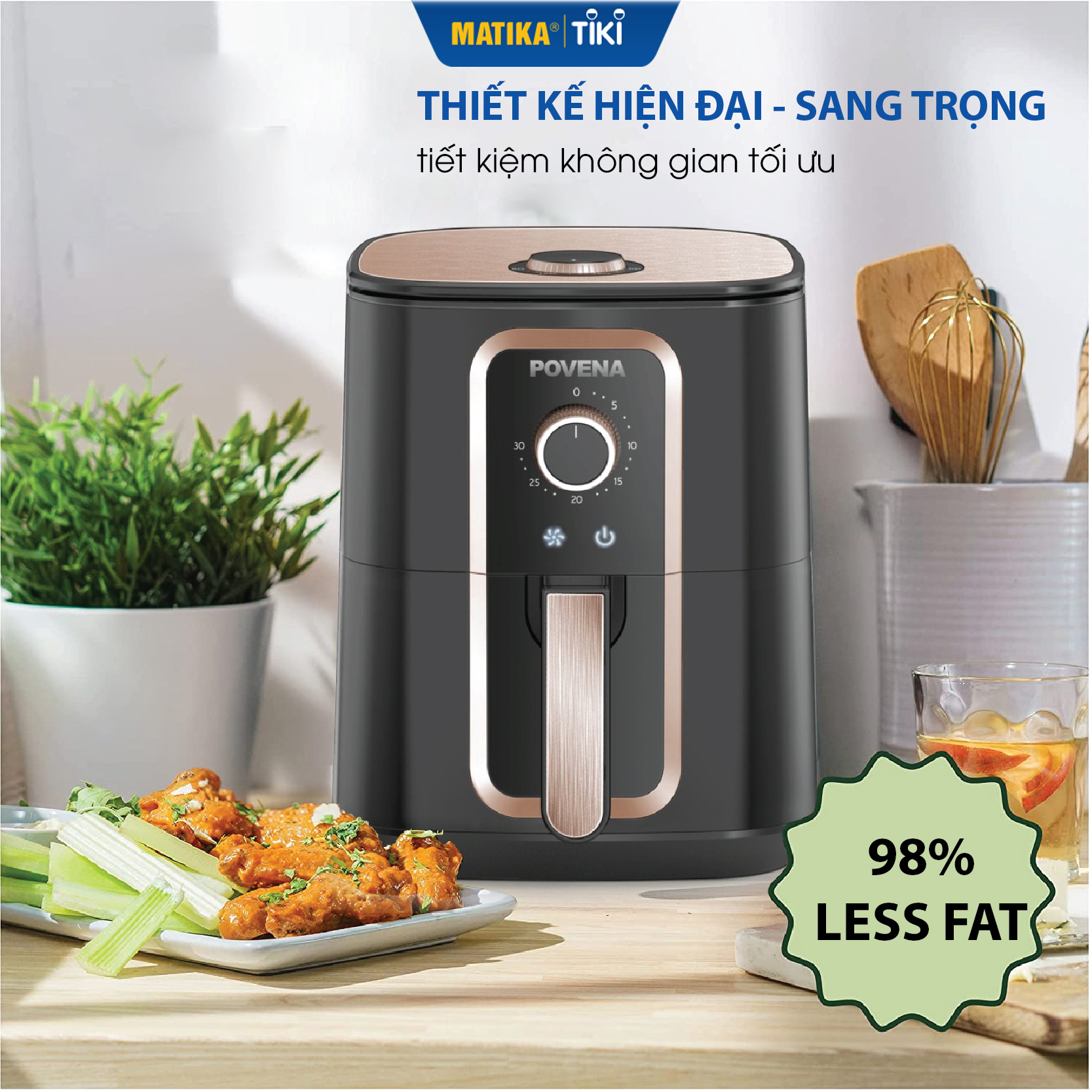 Nồi chiên không dầu POVENA dung tích lớn 6,5L công nghệ chiên cao cấp PVN-6519 - Hàng chính hãng