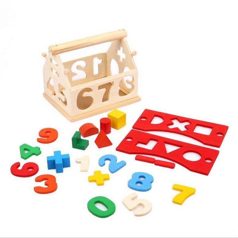 Đồ chơi gỗ nhà thả hình khối và số thông minh cho bé
