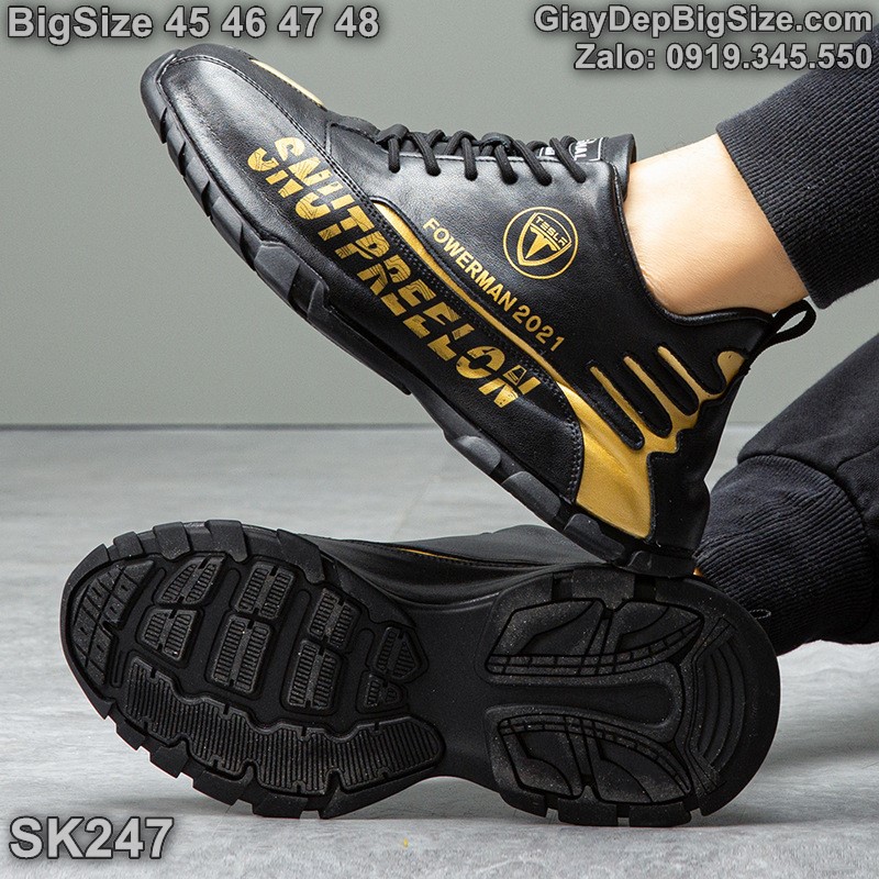 Giày sneaker da thật, giày thể thao cỡ lớn 45 46 47 48 cho nam cao to chân ú bè. Big size leather sneakers for wide feet