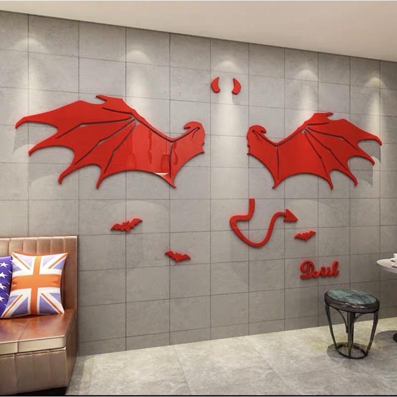 Tranh dán tường mica 3D hình cánh thiên thần nhiều màu, phù hợp decor quán ăn, selfi, trang trí phòng ngủ
