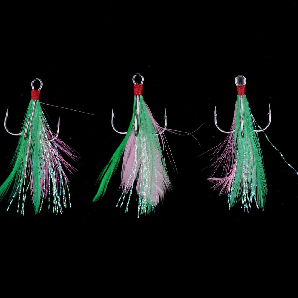 20pcs Feather Fishing Hooks Treble Barbed Squid Fly Tying Lures Baits