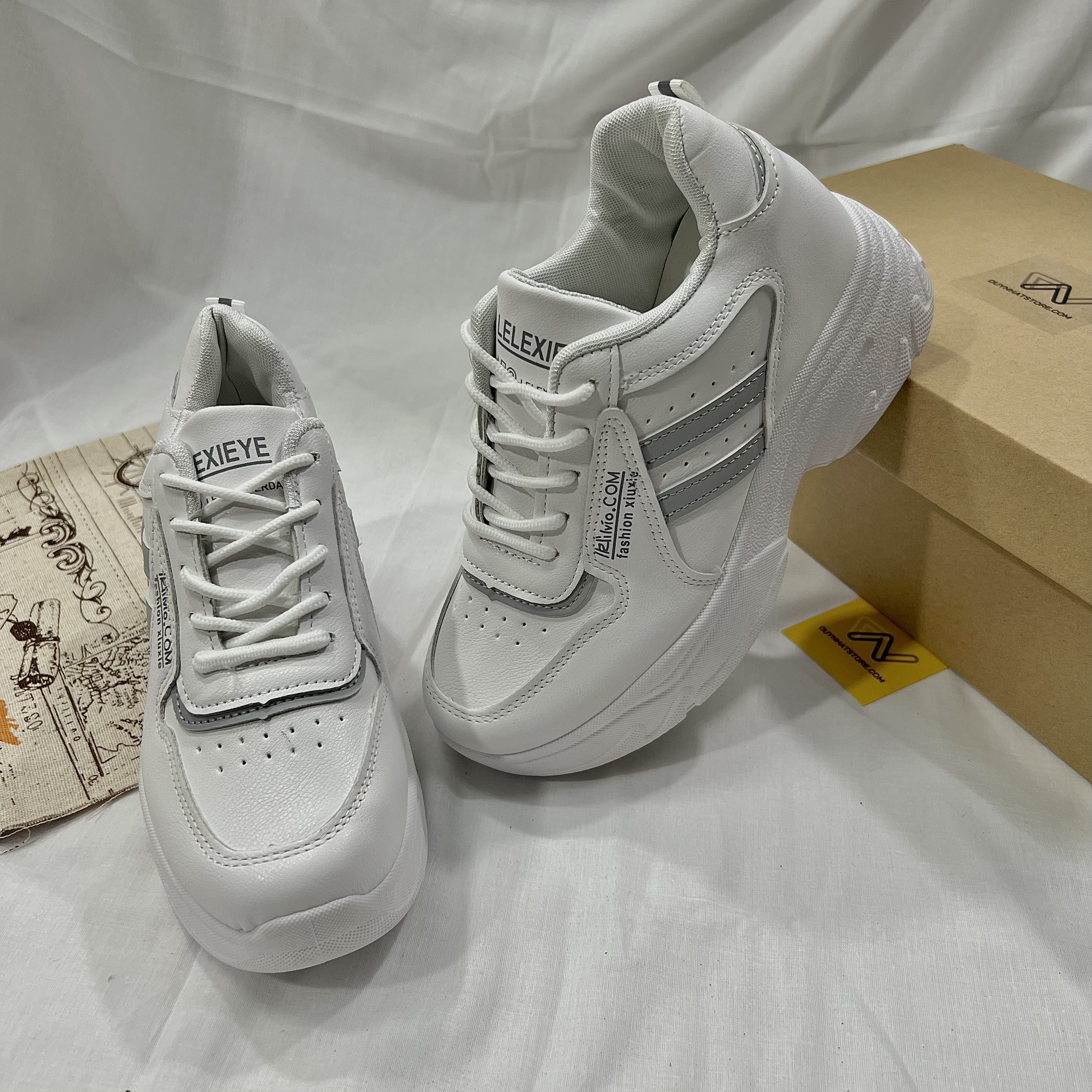 Giày Thể Thao Nữ Màu Trắng Xám Duy Nhật Store Độn Cao Đế Răng Cưa Bonsai Uzzang Đẹp Độn 7cm Êm Chân Sneaker Bata Trendy