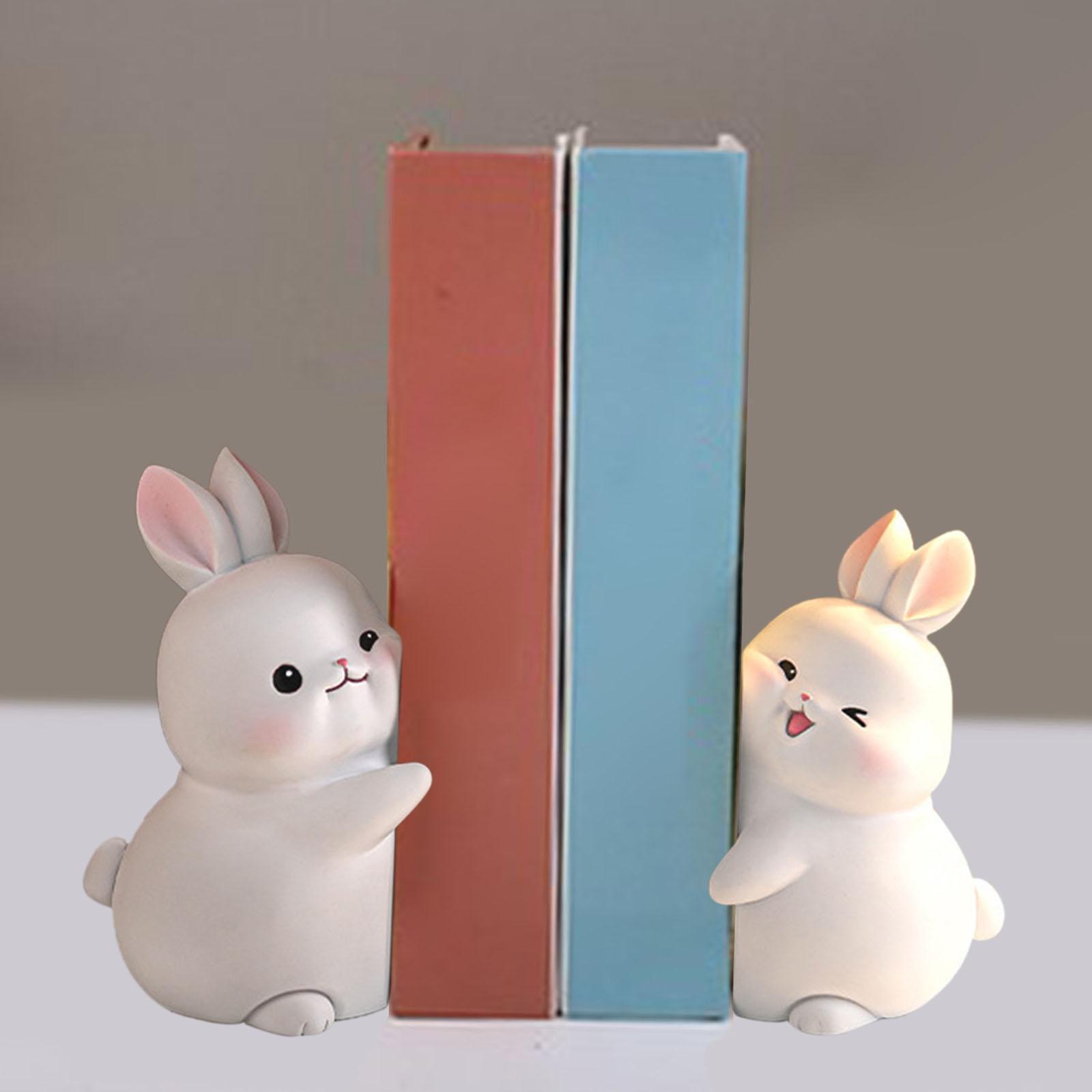 Rabbit Bookend Resin Animal Figurines Book Stand Holder for Cabinet Ornament