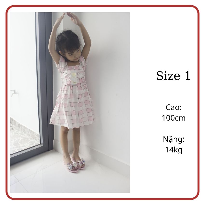 Đầm bé gái caro kiểu dáng váy xòe, chất liệu vải voan từ sợi nhân tạo, màu sắc tươi sáng - TiVung chuyên đầm váy nữ