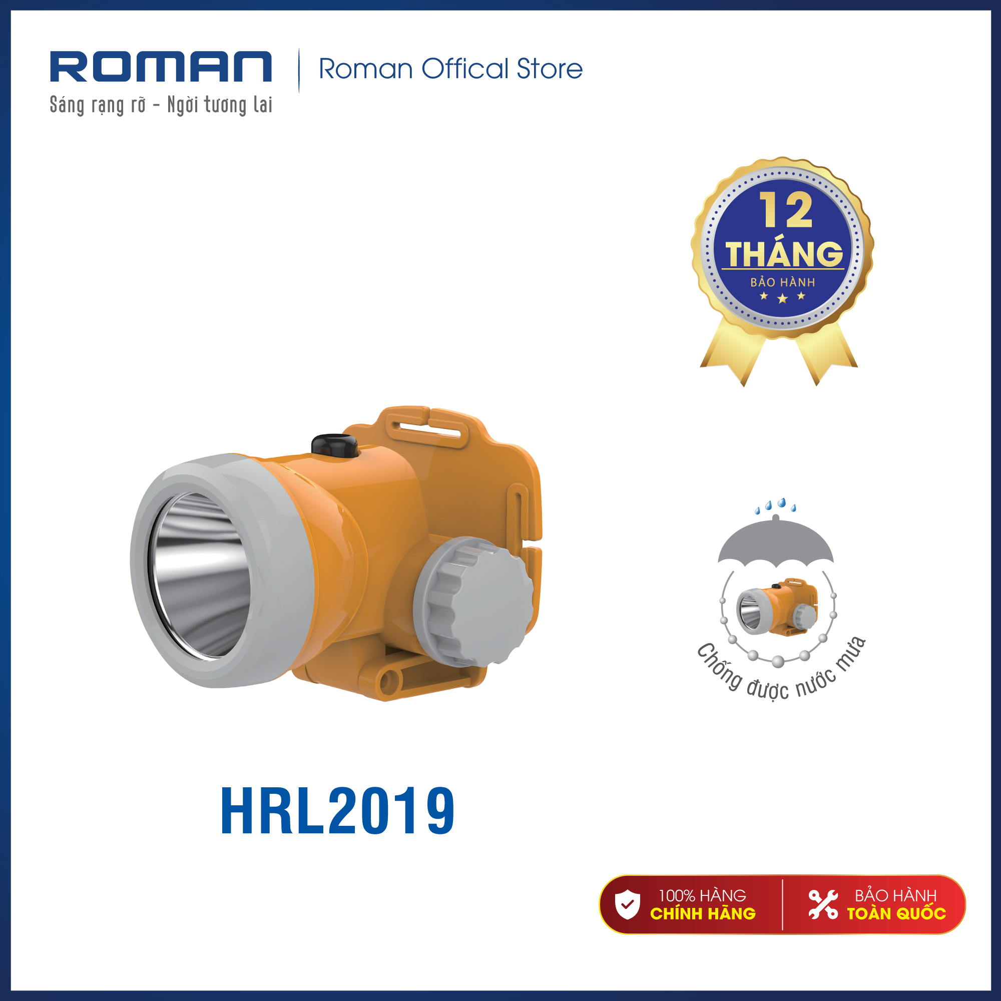 Đèn sạc đội đầu có khả năng chống nước mưa chính hãng Roman ELE2019 - Thắp sáng liên tục đến 8 giờ sử dụng với 2 dòng ánh sáng ấm hoặc trắng