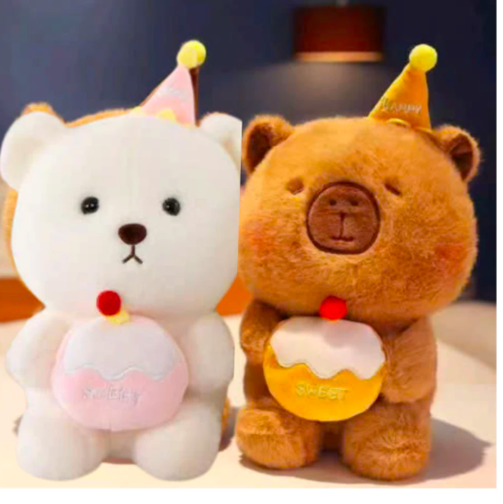 Thú nhồi bông Capybara ôm bánh kem sinh nhật - Size 22cm - Quà tặng chuột lang nước capybara đáng yêu cho bé