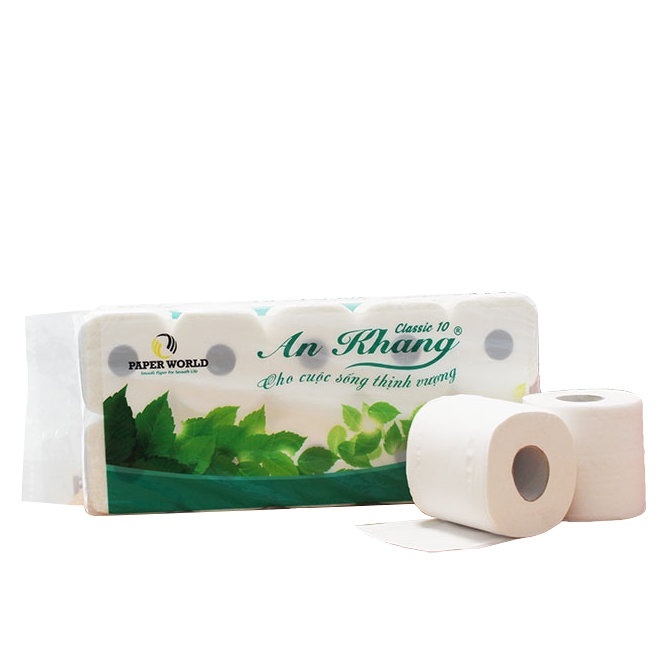 Giấy vệ sinh có lõi cuộn nhỏ An Khang Classic10 hai lớp 100% bột giấy nguyên sinh - 10 cuộn/ lốc