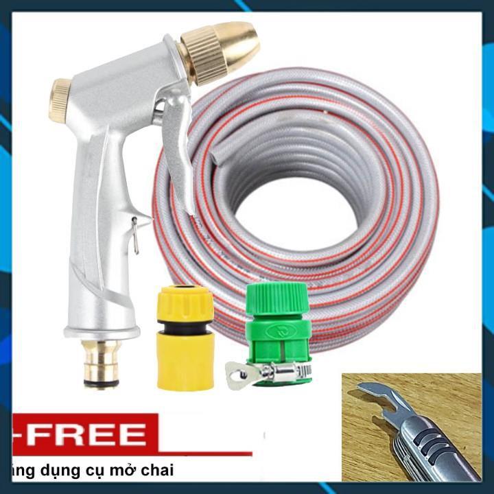 Vòi Xịt️ Bộ dây vòi xịt nước rửa xe, tưới cây , tăng áp 3 lần, loại 7m, 10m 206701 đầu đồng,cút,+ mở chai