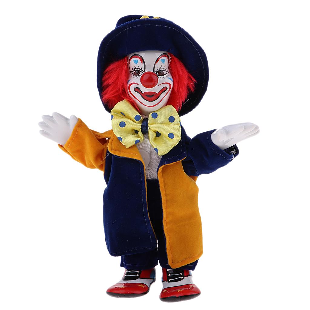 7 Inch Porcelain Smiling Clown Doll Wearing Colorful Outfits, Funny Harlequin Doll, Circus Props, Halloween Decor