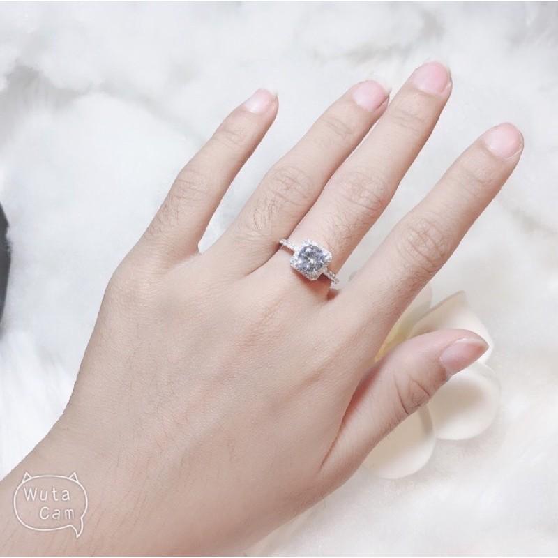 Bộ trang sức đính đá vuông trẻ trung 3 món dây chuyền-nhẫn-bông tai chất liệu bạc ta cao cấp sáng đẹp