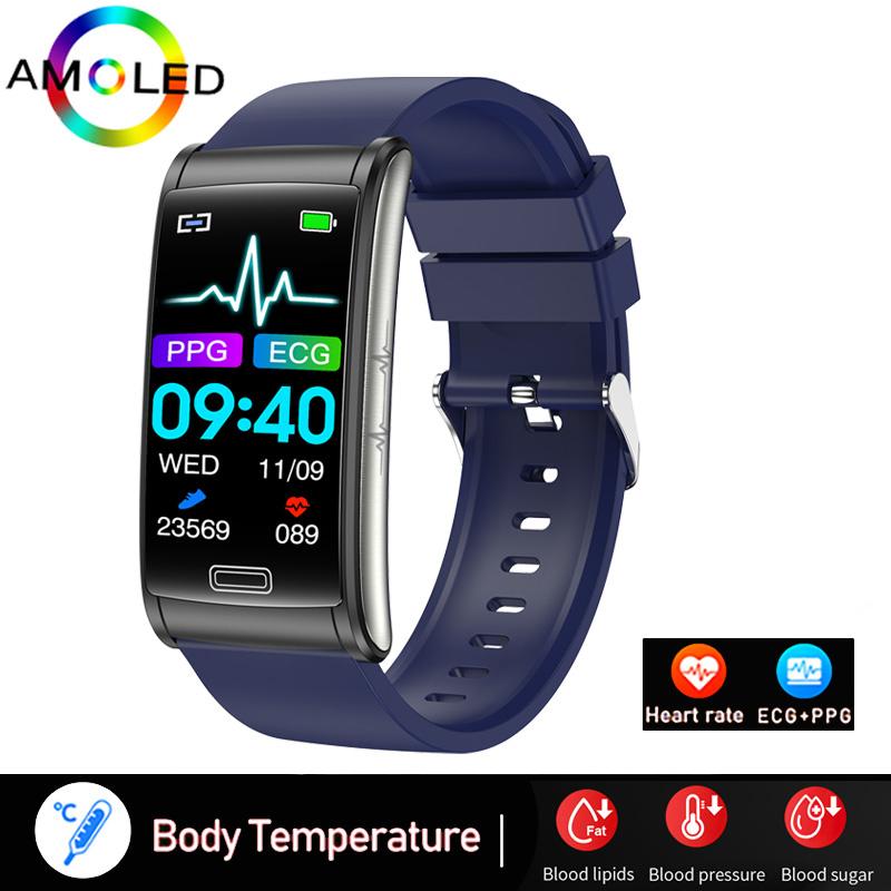 Sang trong máu không xâm lấn ECG PPG Sức khỏe Vòng đeo tay thông minh IP68 Thể thao chống thấm Watcher Watch Watch Men Blood Glucose Meter Đồng hồ