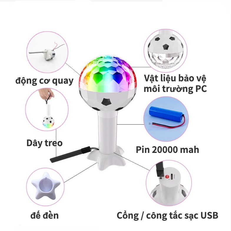 USB sạc bóng đá bóng ma thuật thanh ánh sáng KTV cắm trại ngoài trời RGB không khí ánh sáng cầm tay bóng đèn xoay đầy màu sắc