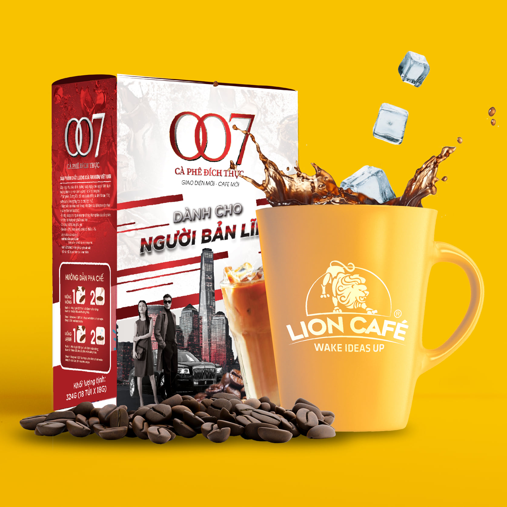 Cafe Hòa Tan 007 3in1 Gu đậm Dành  cho Người Bản Lĩnh 18 gói VỊ MẠNH NHÂN ĐÔI