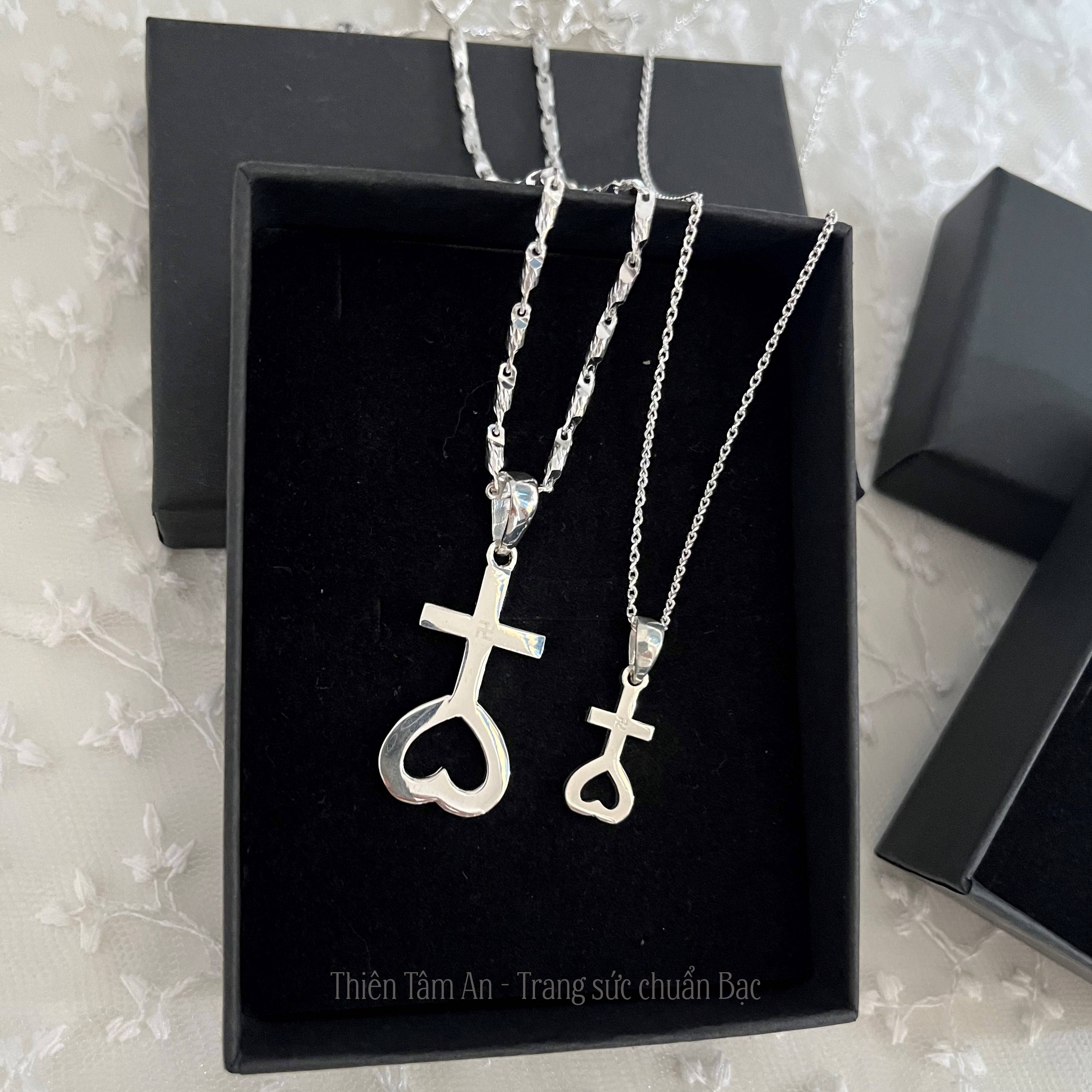 Combo dây chuyền và mặt Thiên Tâm cho nam và nữ chuẩn Bạc 925 mang lại may mắn bình an
