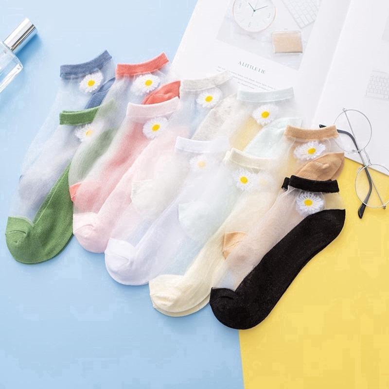 Combo 10 Đôi Tất Vớ Nữ Ren Lưới Cổ Ngắn Hoạ Tiết Hoa Cúc Phong Cách Hàn Quốc Siêu Xinh Dành Cho Nữ
