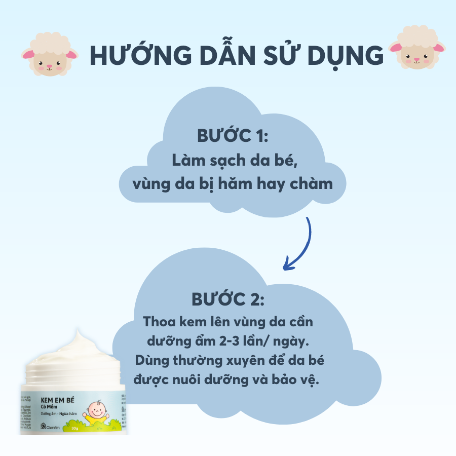 Kem Em Bé Dưỡng Ẩm Ngừa Hăm Tã Chàm Sữa Làm Dịu Da Mẩn Ngứa Do Côn Trùng Cỏ Mềm 30g