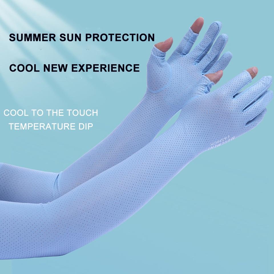 1 Đôi Găng Tay Thể Thao Hở Ngón Bằng Lụa Lạnh Chống Tia UV Với 5 Cặp Găng Tay Cho Nữ