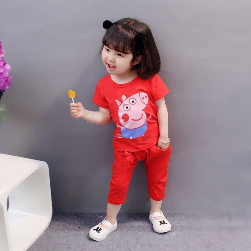 Bộ bé gái lửng peppa pig thun cotton xinh mát hàng vnxk