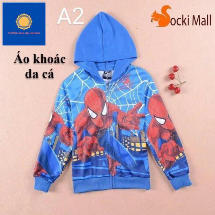 MS: 190480 - Áo khoác cho bé trai mặc ấm, áo có nón in 3D SPIDER MAN sặc sỡ (Xanh) - Xưởng may Gia Khang