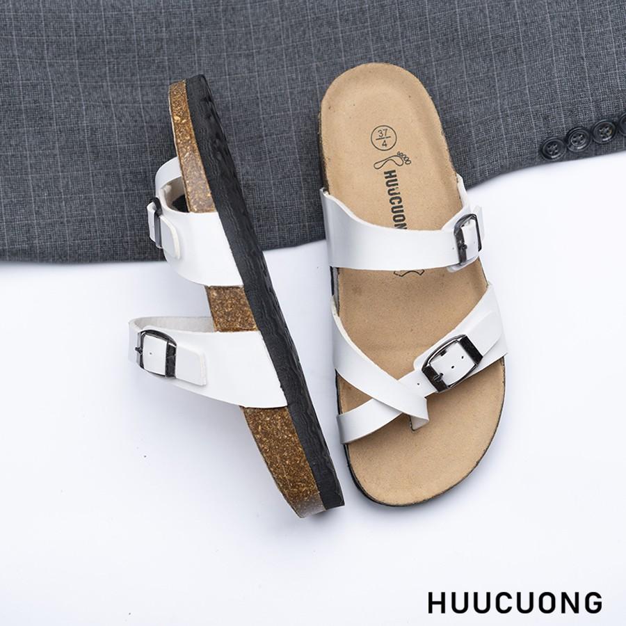 Dép nữ HuuCuong xỏ ngón trắng đế trấu handmade