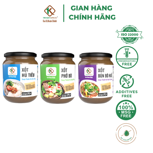 Combo 3 Miền Hoàn Chỉnh 3 Hủ Gia Vị Tri Kien Spices: Xốt Bún Bò Huế 230gr - Xốt Phở Bò 230gr - Xốt Hủ Tiếu 230gr