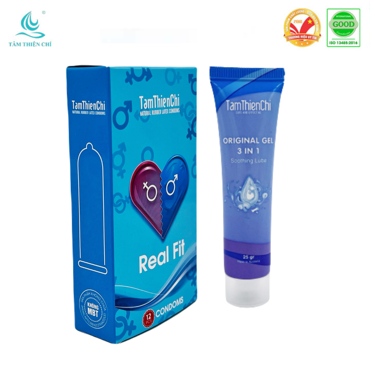 Gel bôi trơn Tâm Thiện Chí 25g và Bao cao su TTC Real Fit size nhỏ hộp 12 cái