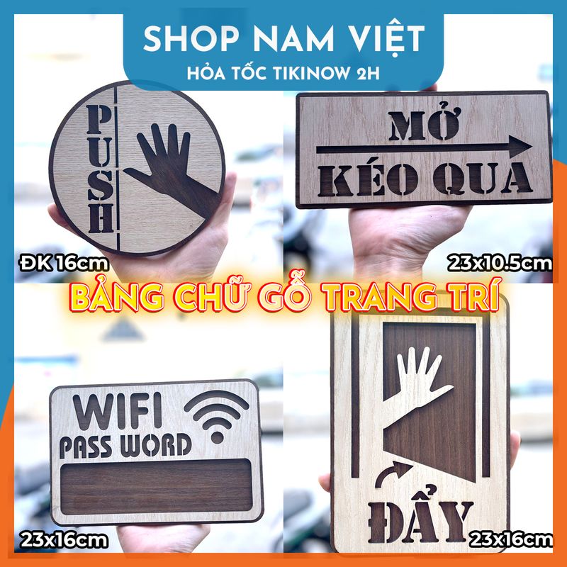 Bảng Gỗ Decor Trang Trí Nhiều Nội Dung Pull, Push, Open, Wifi Dùng Ở Quán Cà Phê, Nhà Hàng, Văn Phòng
