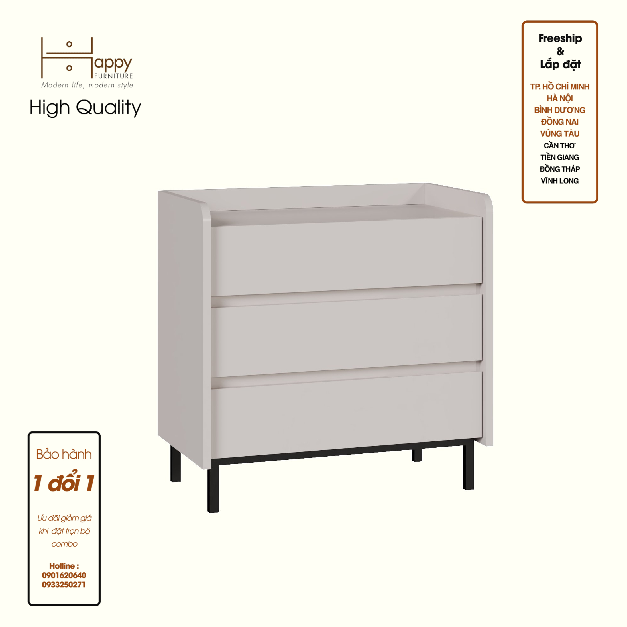 [Happy Home Furniture] LAVIA, Tủ lưu trữ 3 ngăn kéo - Chân sắt, 66cm x 40cm x 66cm ( DxRxC), THK_154