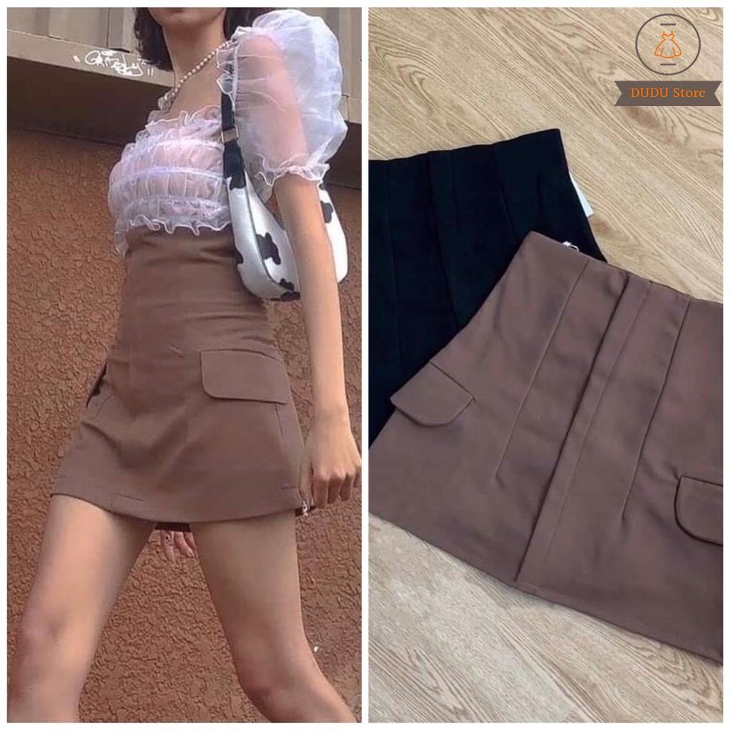 Chân Váy Nữ Cạp Cao Siêu Tôn Dáng Có Nắp Túi Khoe Eo Khoe Mông