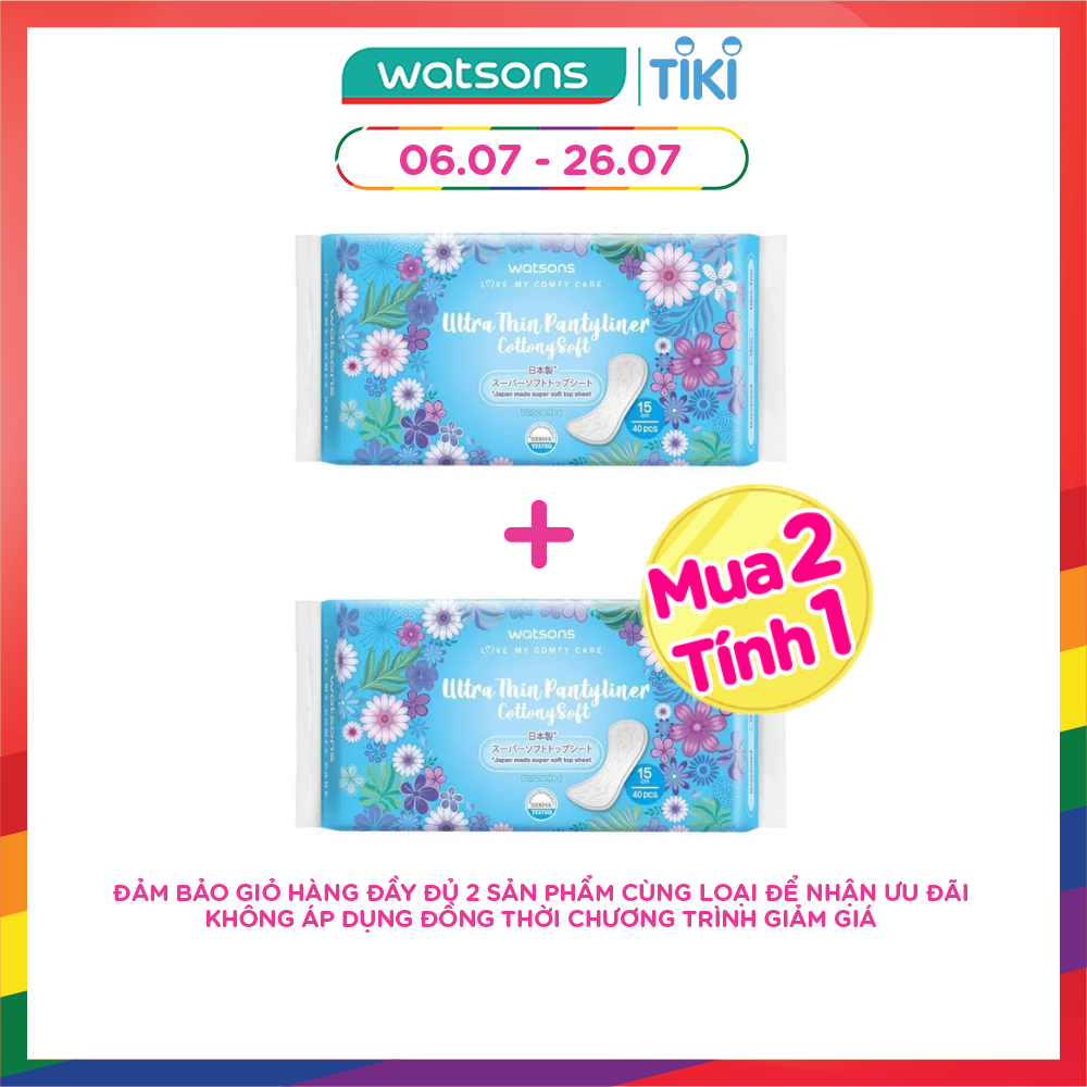 Băng Vệ Sinh Hằng Ngày Watsons Ultra Thin Pantyliner Unscented Cottony Soft Không Hương 15cm 40Miếng