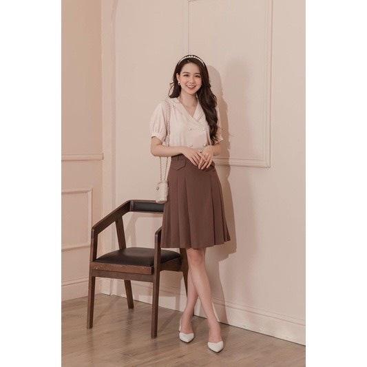 Chân váy xòe midi túi nắp màu đen nâu thời trang Banamo Fashion 5322