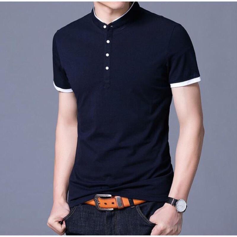 Áo thun nam trơn ngắn tay cổ trụ cao cấp