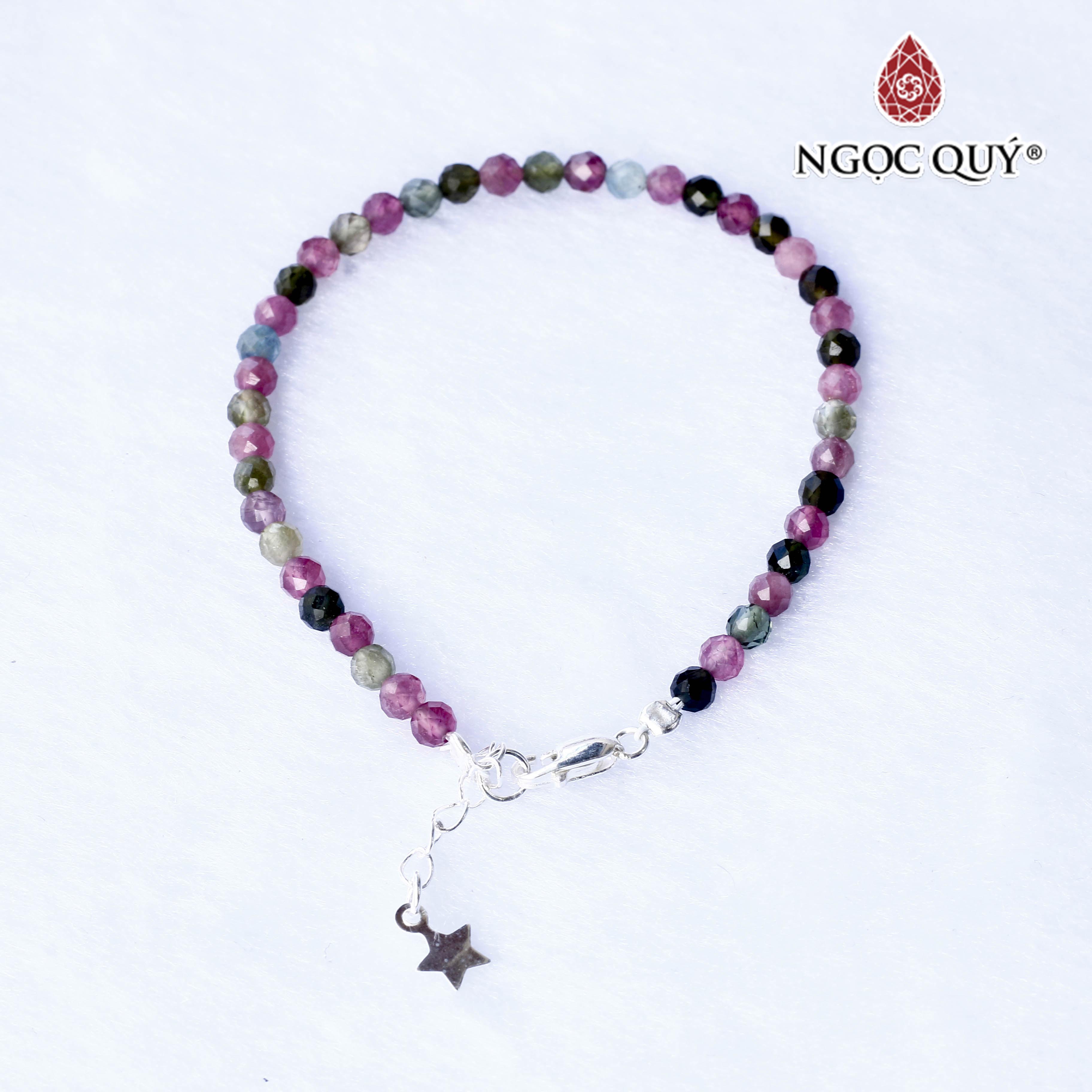 Vòng tay đá tourmaline đa sắc phối charm hạt facet 4mm hợp ngủ mệnh - Ngọc Quý Gemstones