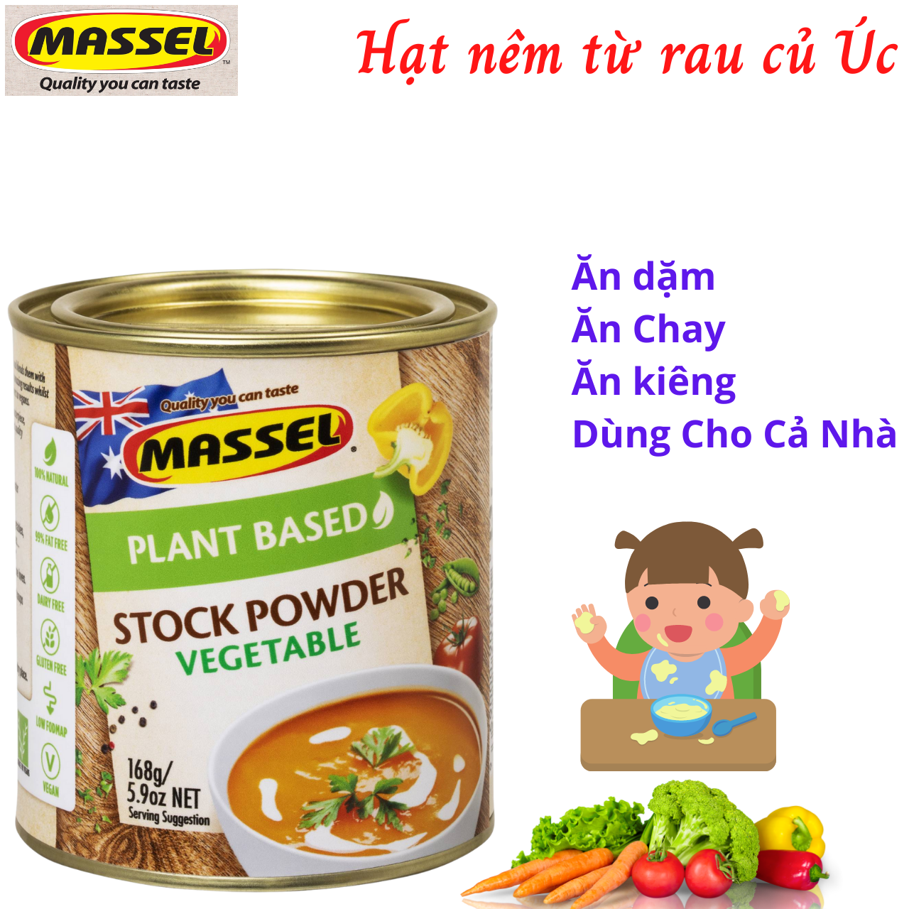 Hạt nêm Massel 100% không bột ngọt 168gr - Vị Rau Củ (Mẫu mới)