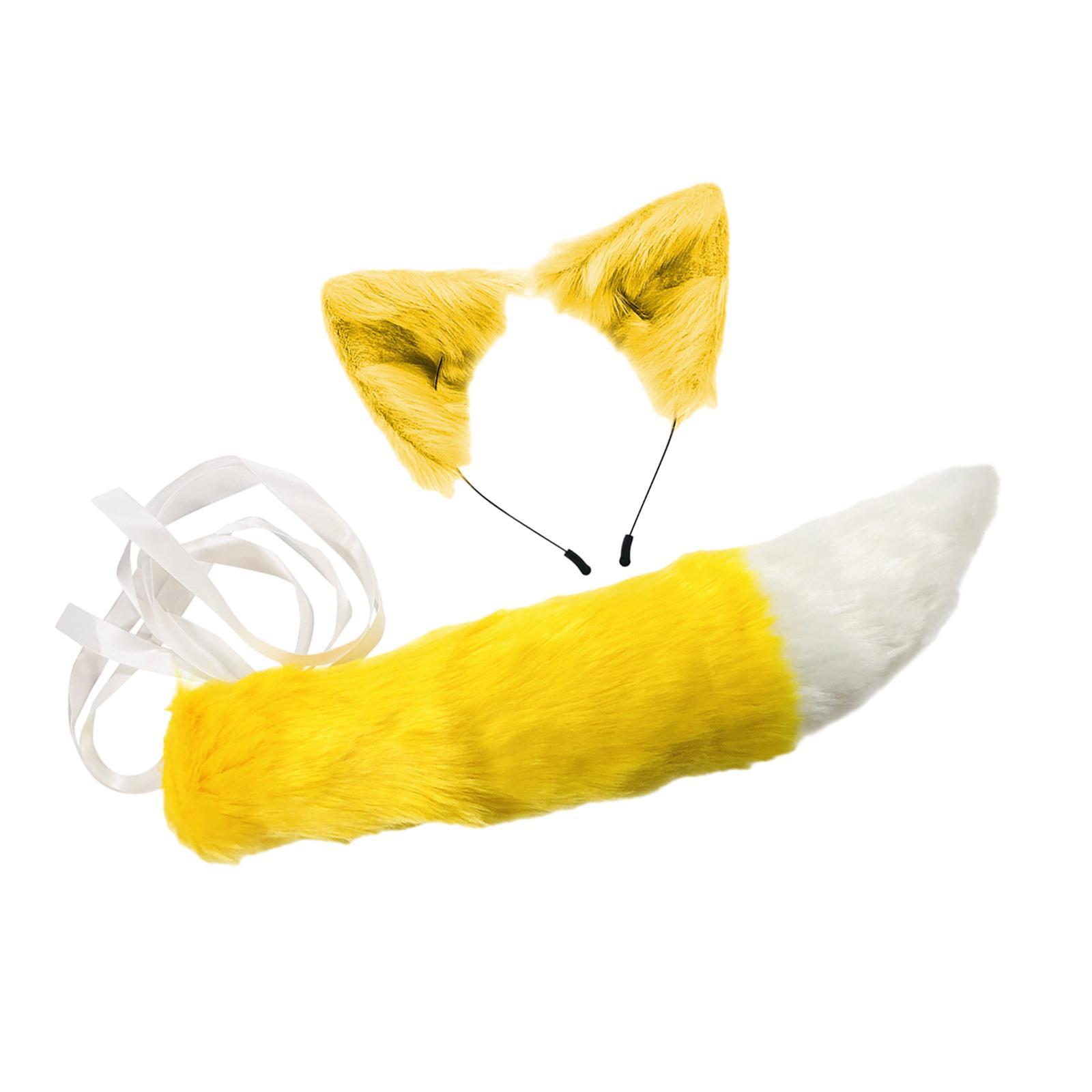 Faux  Ears and Tail Set Animals Ears and Long Tail for Holiday Stage Show