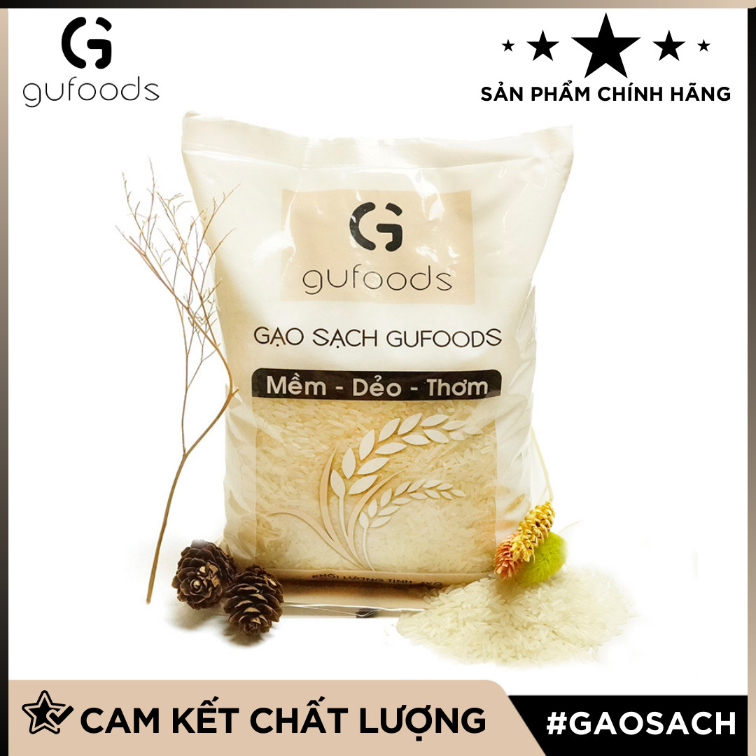 Gạo thơm GUfoods (1kg) - Cơm mềm dẻo, Thơm tự nhiên, Hạt dài, Nguyên liệu vựa lúa Đồng bằng Sông Cửu Long