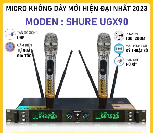 Micro, míc không dây SHURE UGX90 hàng chính hãng, Tay mic kim loại kiểu da cá sang trọng