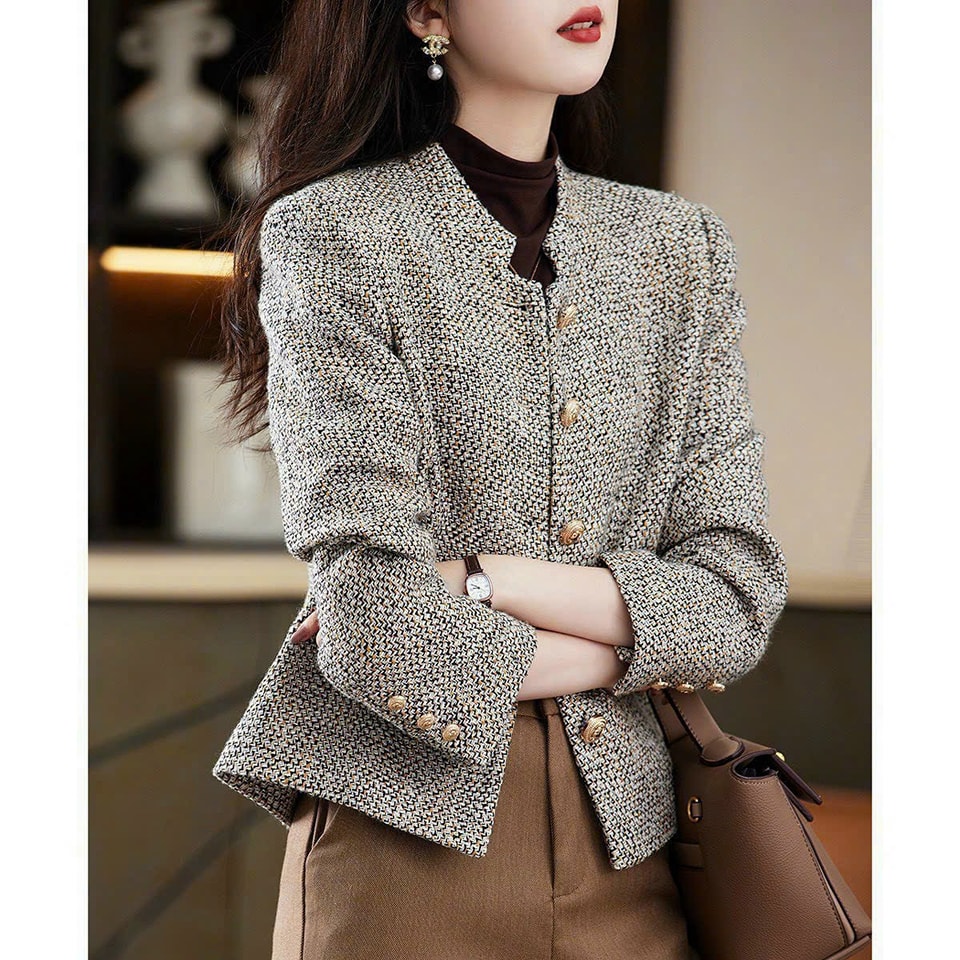 ÁO KHOÁC DẠ TWEED PHỐI 5 NÚTCAO CẤP