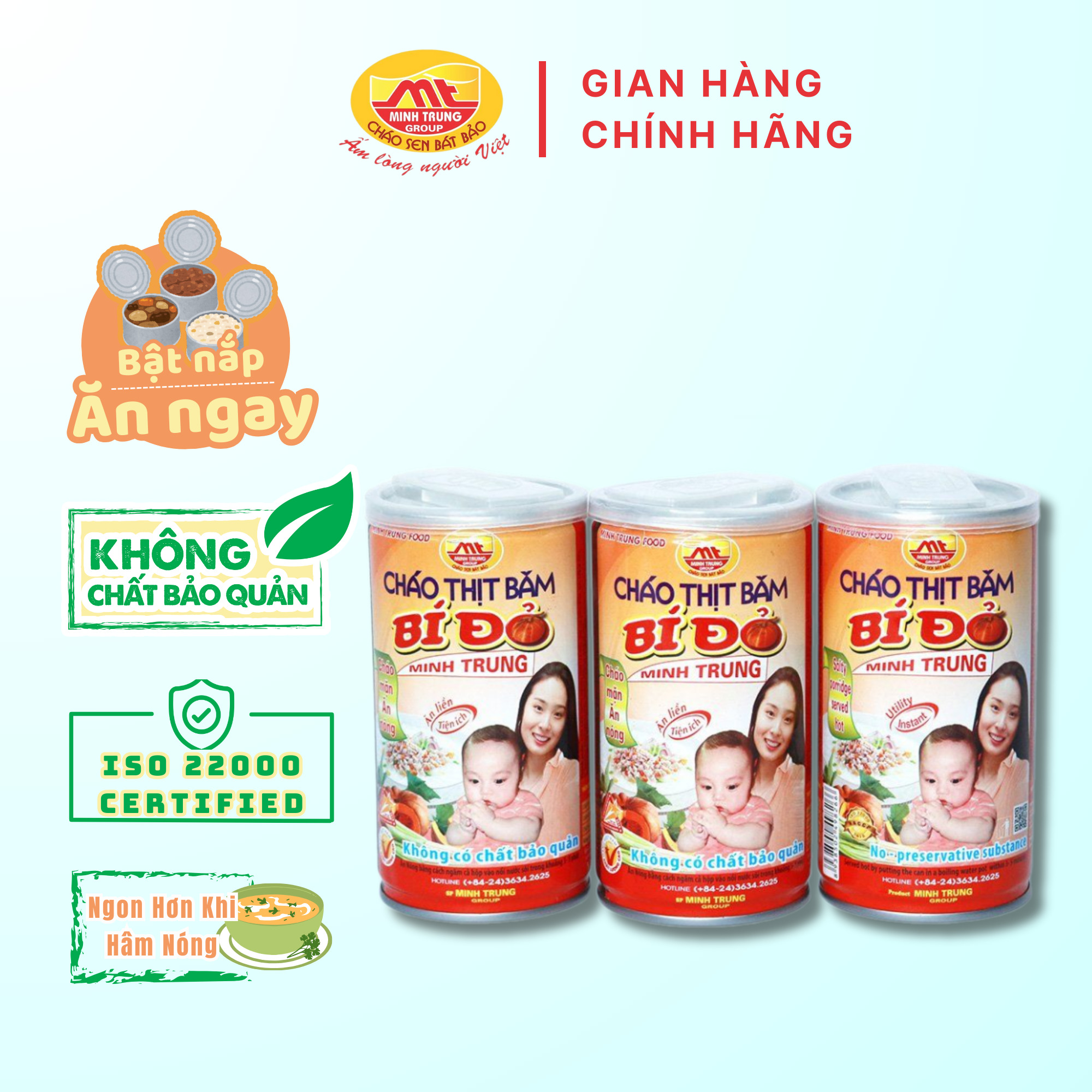 Cháo Thịt Băm Bí Đỏ Minh Trung lốc 3 lon - CTBBD 3