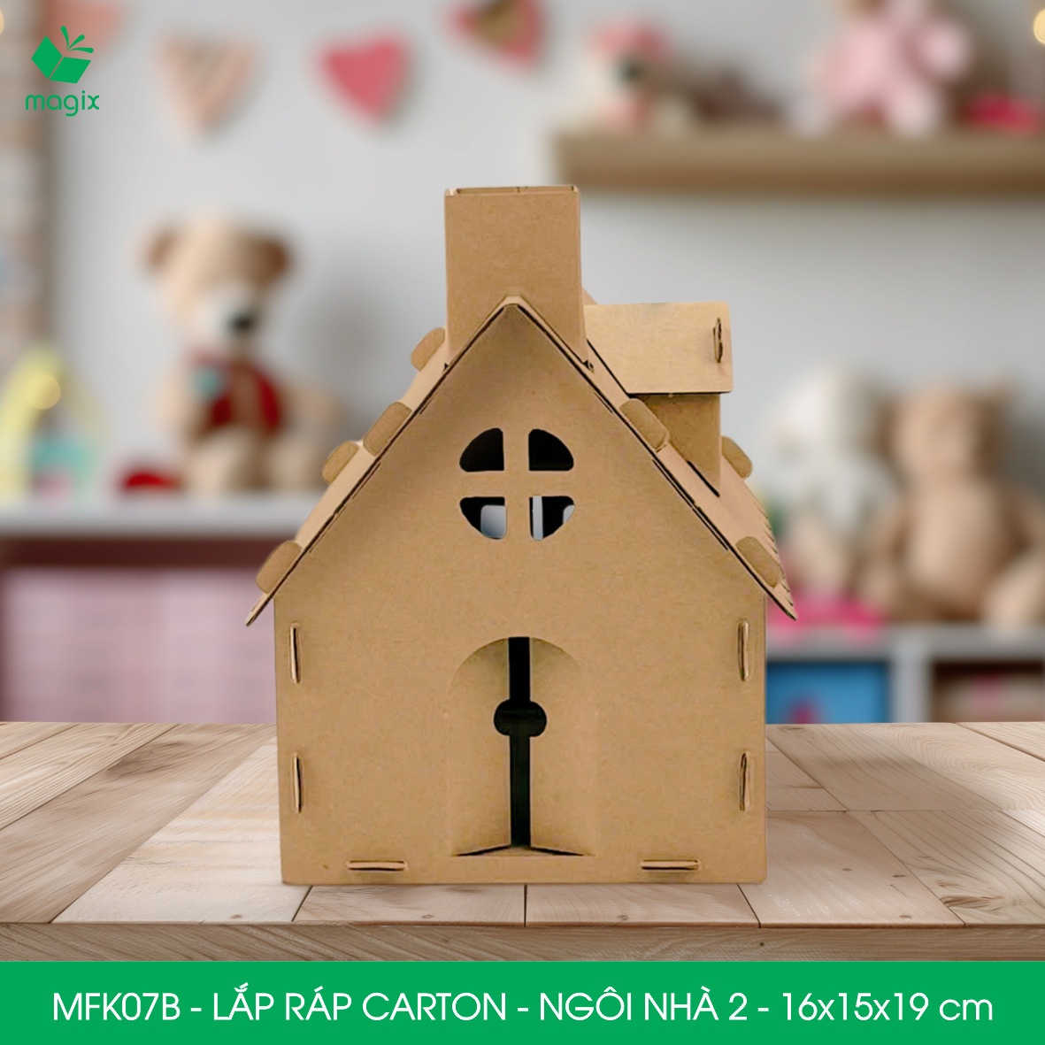 MFK07B - 16x15x19 cm - Mô hình ngôi nhà lắp ráp từ bìa carton cao cấp, nhà giấy carton mini sáng tạo