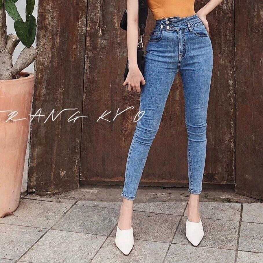 Quần Jeans Nữ Lưng Cao, Quần Bò nữ Cạp Cao Co Giãn Ống Suông MuradFashion MS436