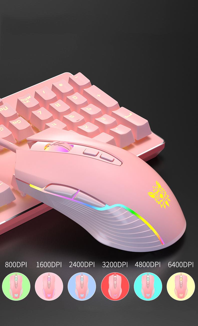 Mới Cô Gái Hồng Chuột Chơi Game Có Dây Trò Chơi Cơ Khí Dễ Thương RGB Máy Tính Bé Gái Trái Tim