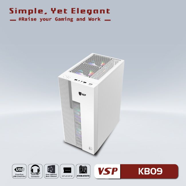 Vỏ máy tính Case VSP KB09 Gaming Kính cường lực - Hàng chính hãng VSP phân phối