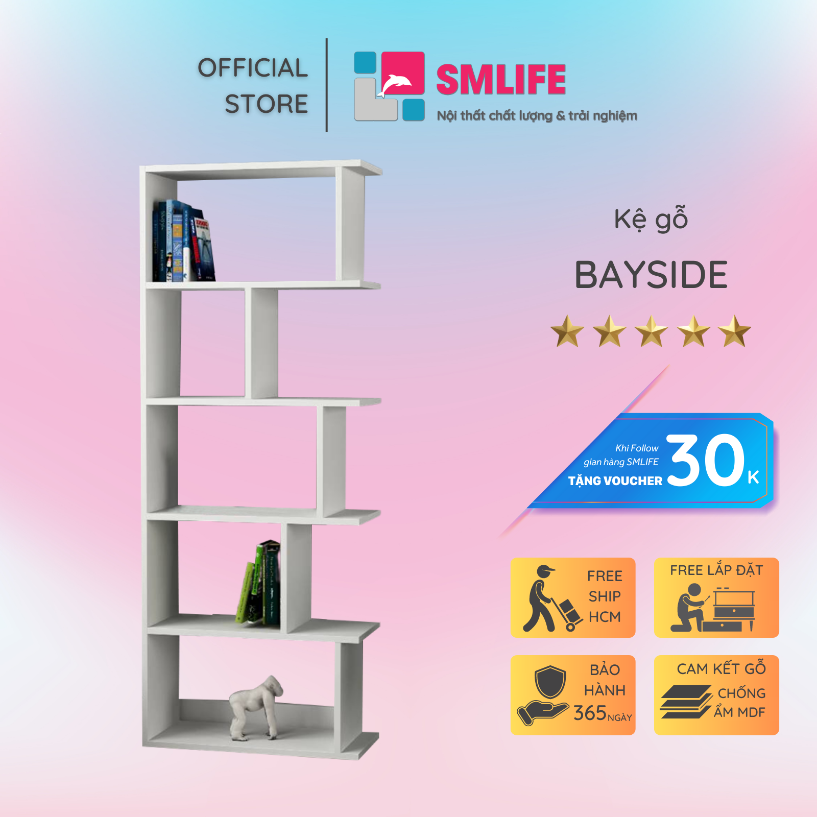 Giá sách gia đình đẹp phong cách hiện đại SMLIFE Bayside