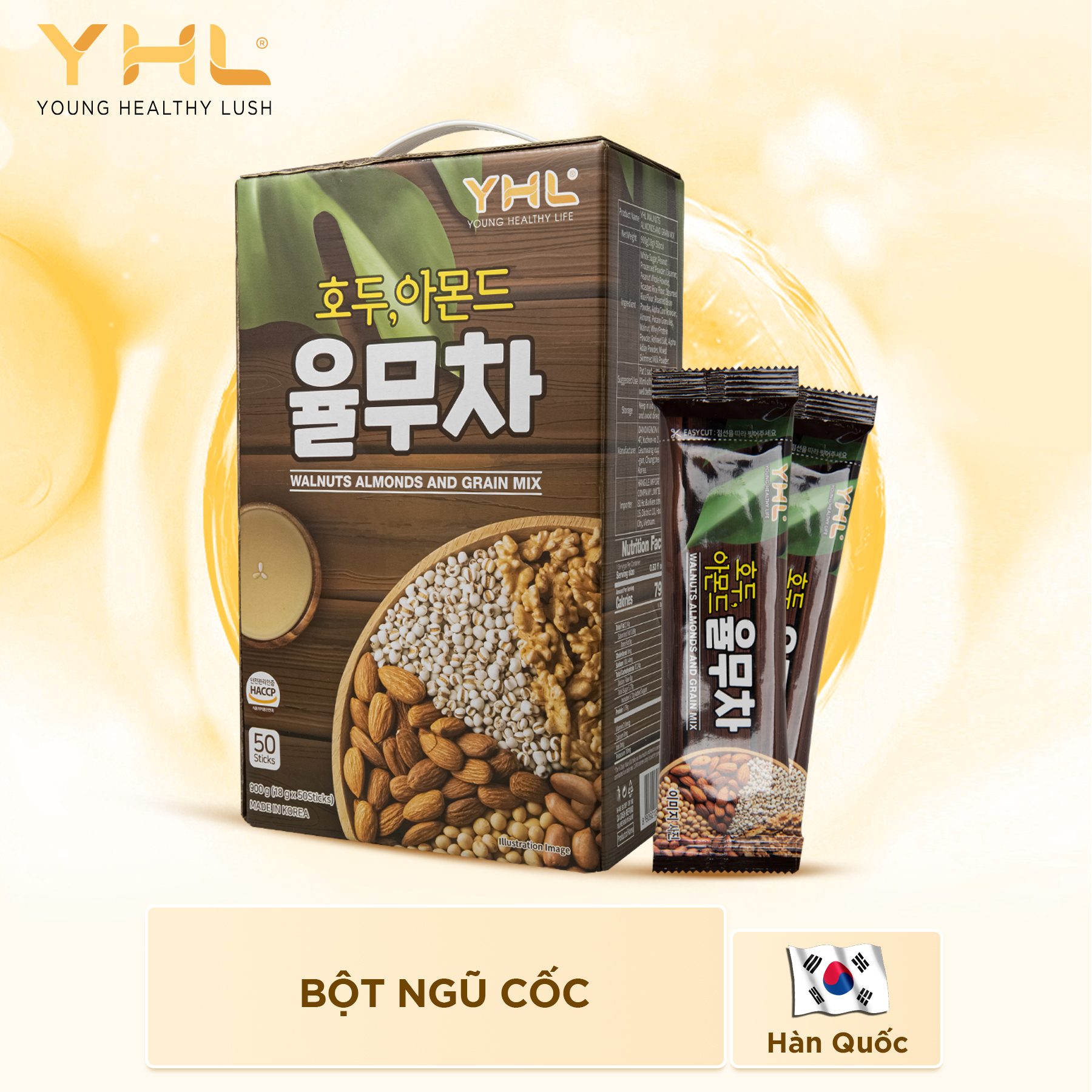 Bột ngũ cốc YHL hỗ trợ bổ sung dưỡng chất cần thiết và cung cấp năng lượng cho cơ thể 50 gói/ hộp Hàn Quốc