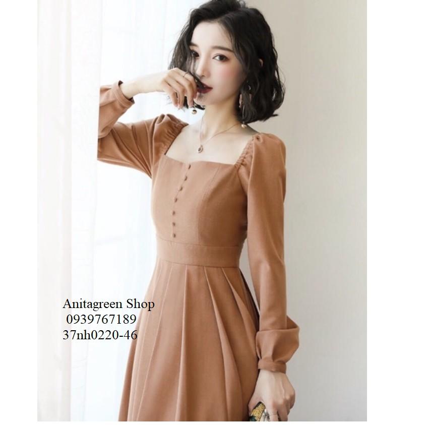 37nh0220-ĐẦM CỔ VUÔNG TAY DÀI 2 MÀU s-6xl