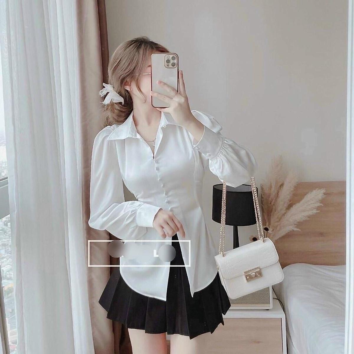 Áo Sơ Mi Nữ Tay Dài Cổ Bèo M055 Dáng Rộng Chất Voan Dày Cho nữ dưới 55kg Xinh Xắn