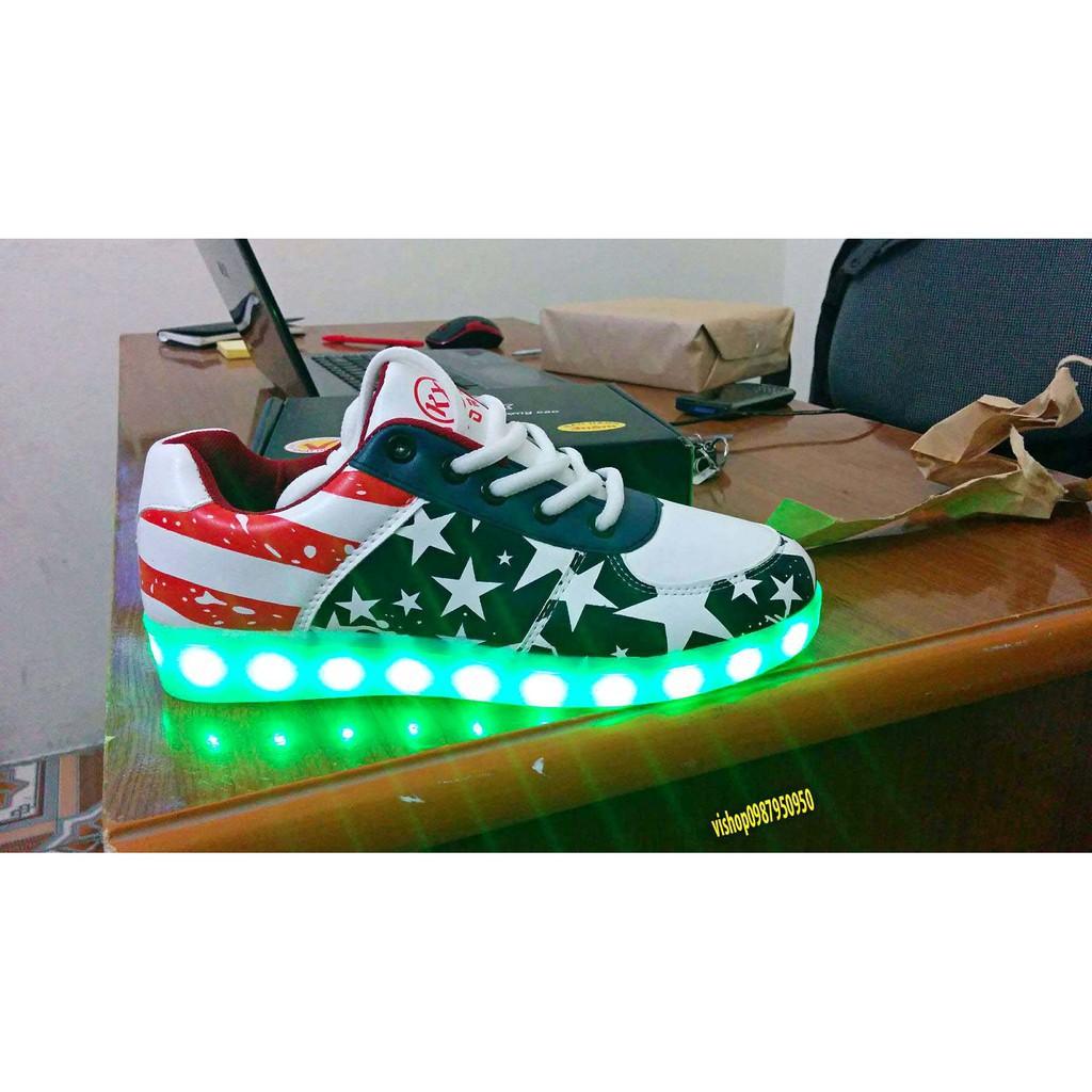 Giày Phát Sáng Đèn Led 7 Màu Mẫu Cờ Mỹ-Giày cờ Mỹ phát sáng 8 chế độ sáng 7 màu phong cách cá tính
