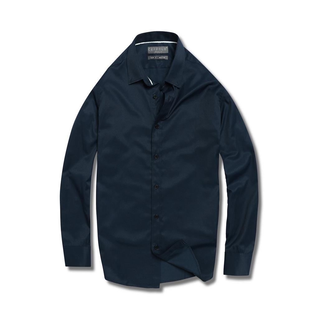 Áo Sơ Mi nam CEFFYLO màu xanh navy họa tiết vân chìm, chất liệu Cotton chống nhăn
