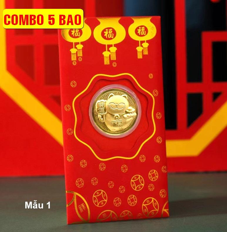 Set 5 phong bao lì xì hình con mèo vàng lì xì tết Quý Mão 2023  - Mẫu 1 - NELI - RƯỚC LỘC XUÂN
